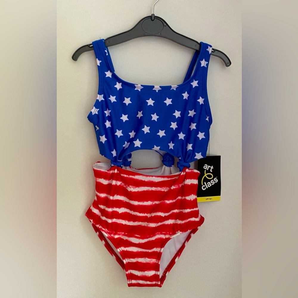 NWT Toddler Red, Blue, Stripes, & Stars Swimsuit, Size 4-5
